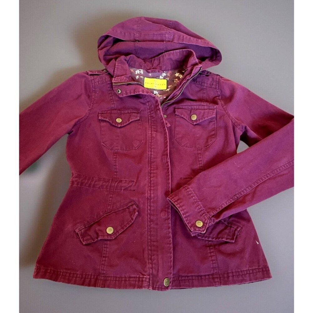 Prince & Fox Hooded Utility Jacket Women's Small Burgundy Cotton Canvas Anorak